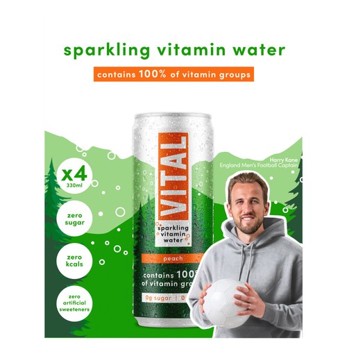 Vital Vitamin Water Sparkling Peach 4 x 330ml