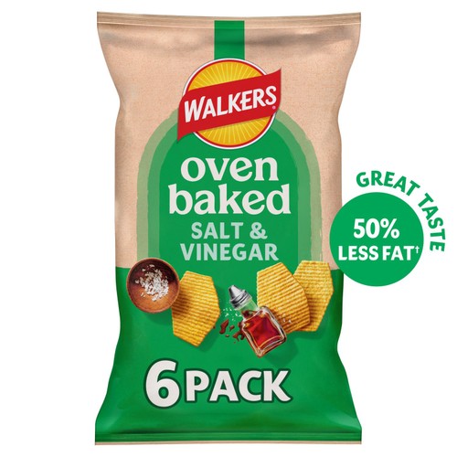 Walkers Baked Salt & Vinegar Multipack Snacks Crisps 6 x 22g