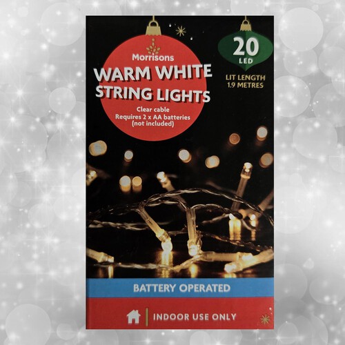 Morrisons 20 LED Battery Operated Warm White String Lights