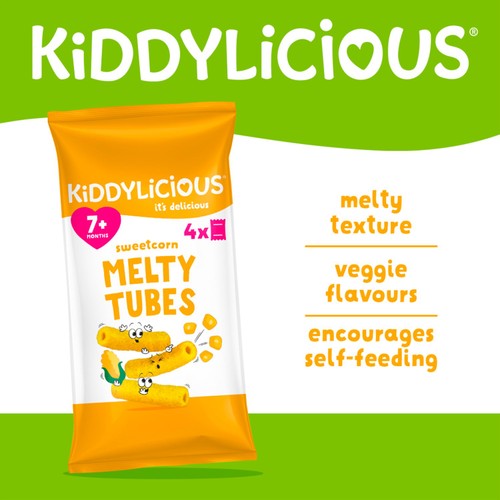 Kiddylicious Sweetcorn Melty Tubes 7m+ 4 x 10g