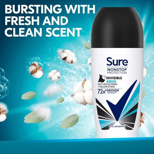 Sure Antiperspirant Deodorant Roll On Nonstop Invisible Aqua