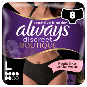 Always Discreet Boutique Incontinence Pants Plus Large Black 8 pack | Morrisons