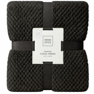 Morrisons Diamond Fleece Throw 200X200Cm Black