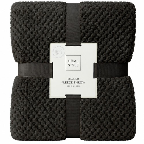 Morrisons Diamond Fleece Throw 200X200Cm Black