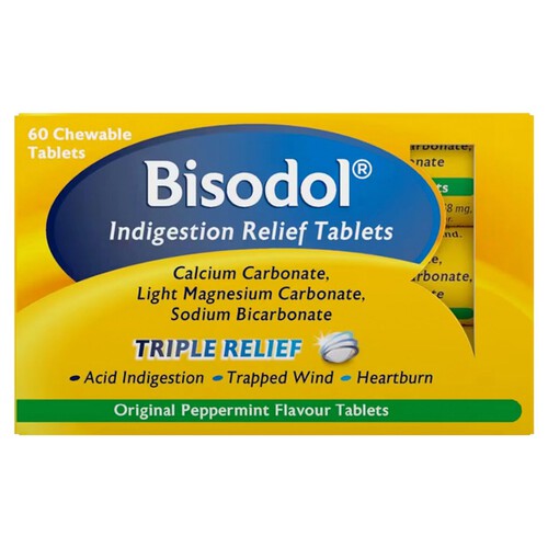 Bisodol Original Peppermint Flavour Chewable Tablets 60s