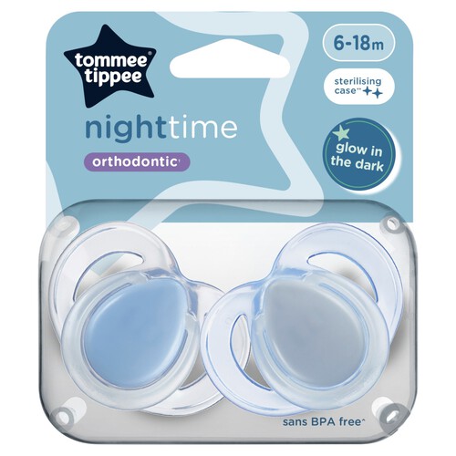  Tommee Tippee Night Time Orthodontic Soothers 6-18M