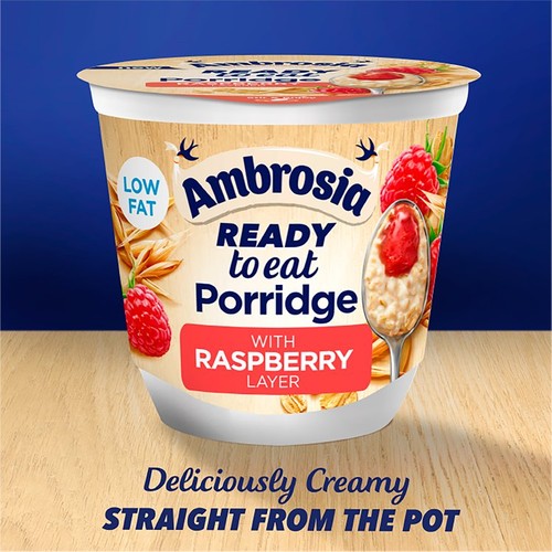 Ambrosia Ready to Eat Porridge Oat Cereal Pot Raspberry Layer   210g