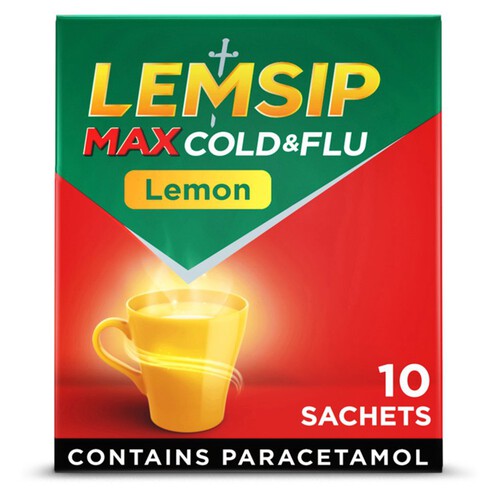 Lemsip Max Cold & Flu Lemon Powder for Oral Solution 10 Sachets