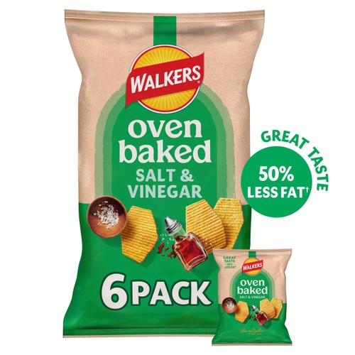 Walkers Baked Salt & Vinegar Multipack Snacks Crisps 6 x 22g