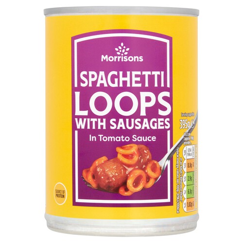 Morrisons Spaghetti Rings with Sausages in Tomato Sauce