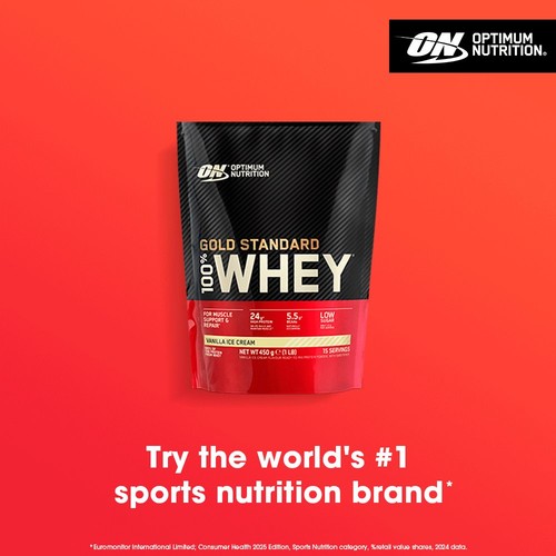 Optimum Nutrition Whey Protein Powder, Vanilla Ice Cream Flavour 450g