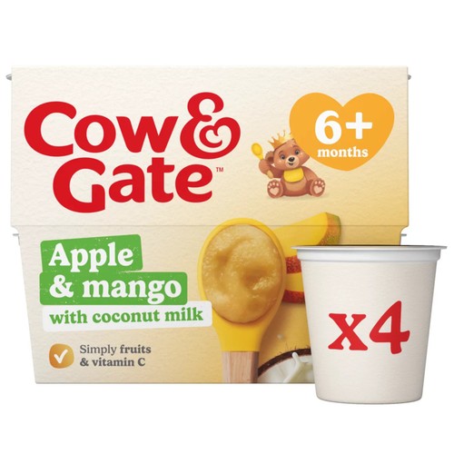 Cow & Gate Apple, Mango with Coconut Milk Baby Food Pot 6+ Months 4x95g
