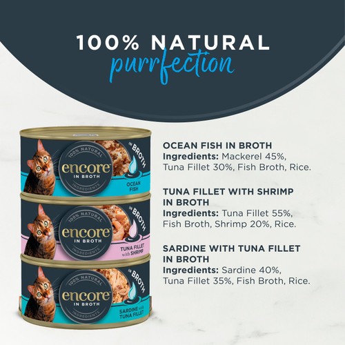 Encore Natural Wet Cat Food Fish Selection Broth 12 X 70G Tins