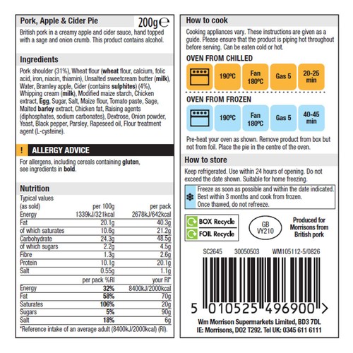 Morrisons The Best Pork In Cider Pie 200g