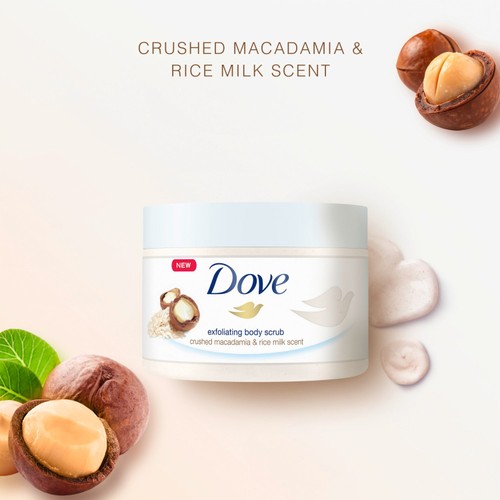 Dove Shower Body Scrub Jar Macadamia & Rice Milk 225ml