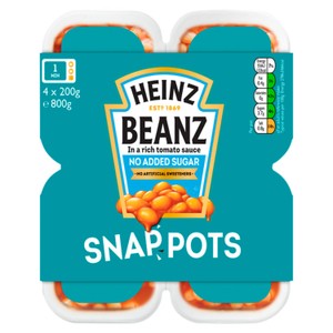 Heinz No Added Sugar Baked Beans Snap Pots 4 x 200g