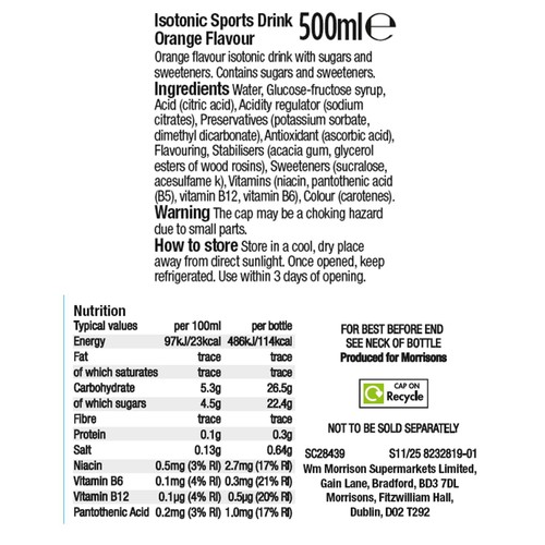 Morrisons Orange Isotonic 4 x 500ml