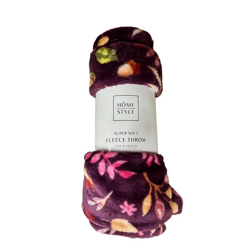 Home Style Floral Leaf Print Printed Fleece Throw 120X150Cm