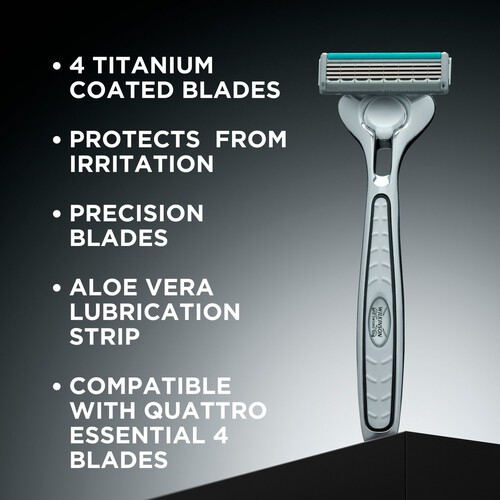 Wilkinson Sword Quattro Titanium Sensitive Men's Razor with 9 Blades