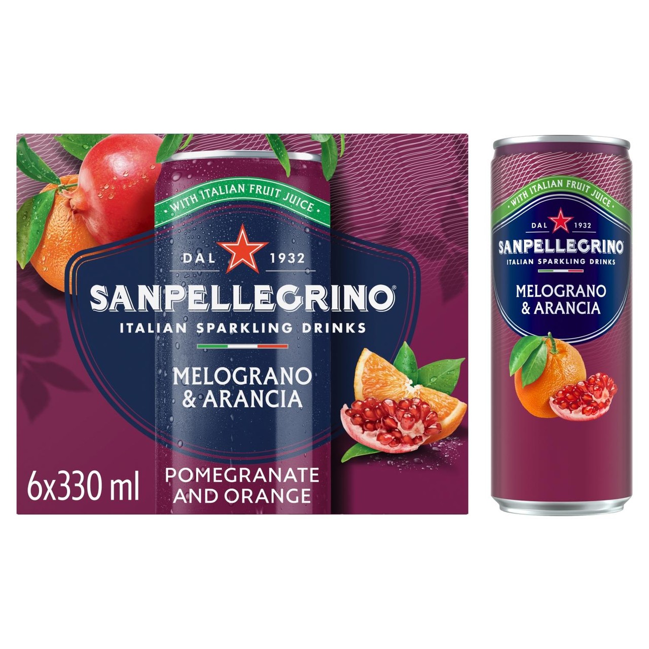San Pellegrino Pomegranate & Orange Cans 6x330ml