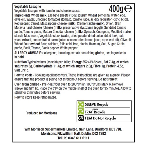 Morrisons The Best Vegetable Lasagne 