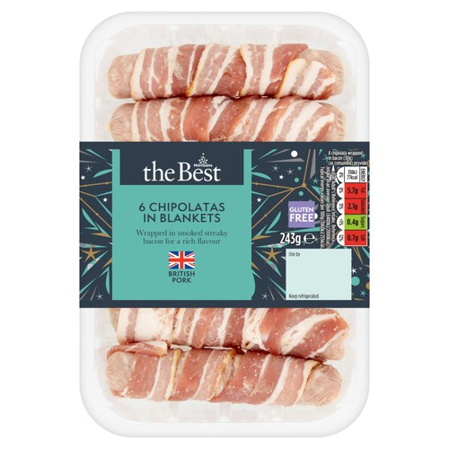 Morrisons The Best 6 British Chipolatas Wrapped In Bacon 243g