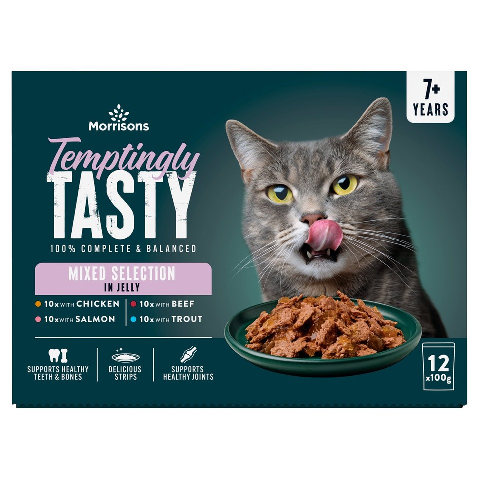 Morrisons Temptingly Tasty Senior Cat Fish In Jelly 12 x 100g ...