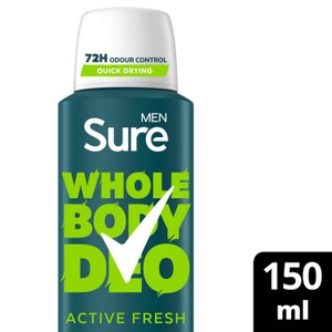 Sure Men Active Fresh Whole Body Deodorant Spray 72h Odour Control   150ml