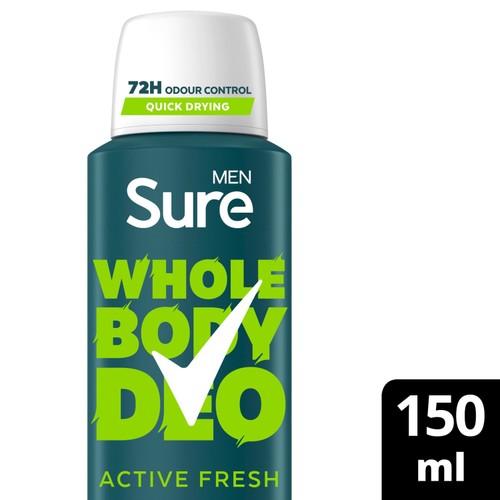 Sure Men Active Fresh Whole Body Deodorant Spray 72h Odour Control   150ml