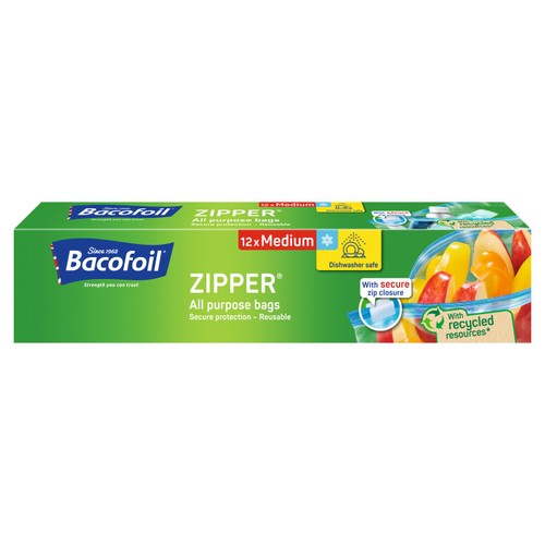 Bacofoil All Purpose Medium Zipper Bags 12 Pack