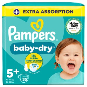 Pampers Baby-Dry Size 5+, 35 Nappies, 12kg-17kg, Essential Pack