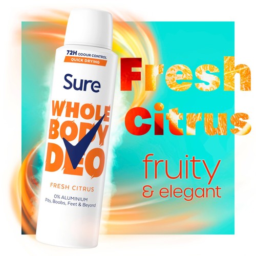 Sure Women Fresh Citrus Whole Body Deodorant Spray 72h Odour Control  150ml