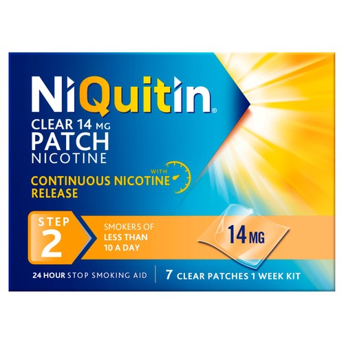 NiQuitin Clear Patch - Step 2 14mg, 7 Nicotine Patches - Stop Smoking Aid