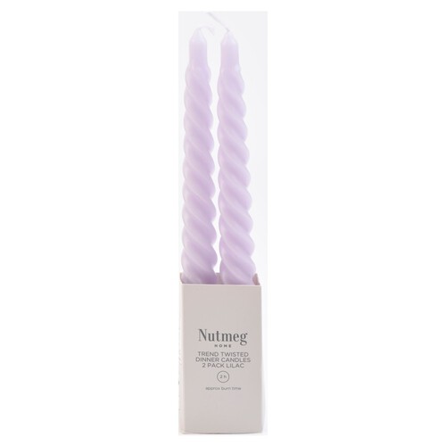 Nutmeg Home Trend Twisted Dinner Candles Lilac 2Pk