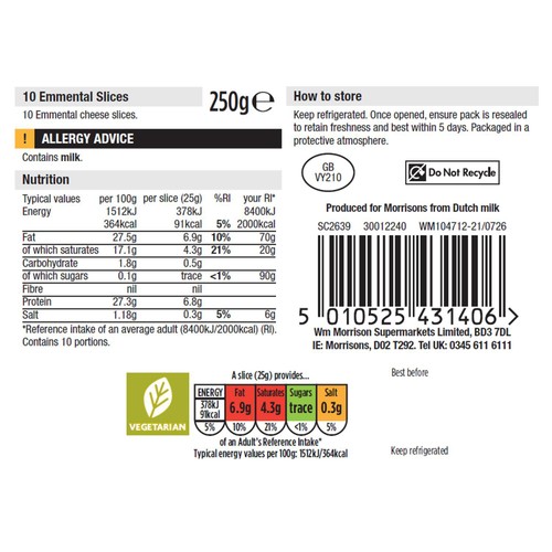 Morrisons Emmental Slices 250g
