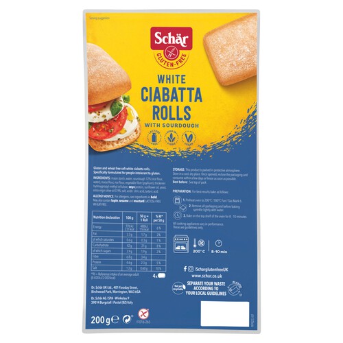 Schar Gluten-Free White Ciabatta Rolls