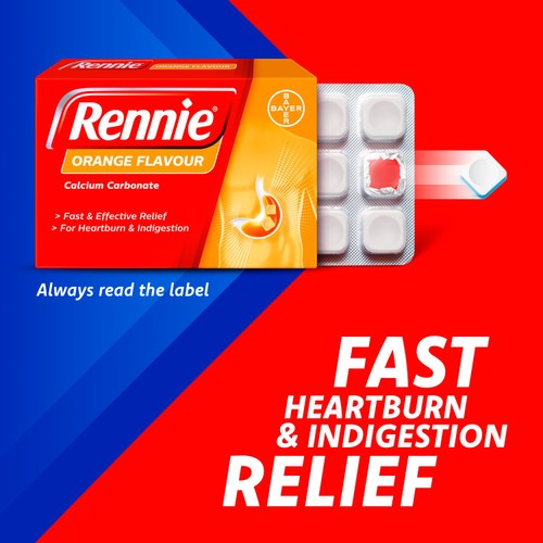 Rennie Orange Heartburn & Indigestion Chewable Tablets