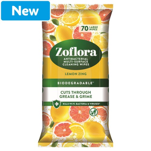 Zoflora Antibacterial Cleaning Wipes Lemon Zing 70 Large Wipes