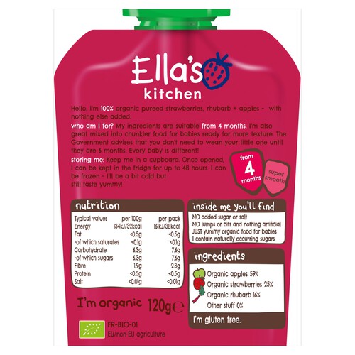 Ella's Kitchen Strawberries, Rhubarb and Apples Baby Food Pouch 4+ Months