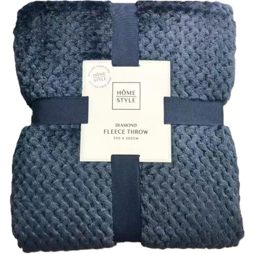 Home Style Diamond Fleece Throw Blue 200X200Cm
