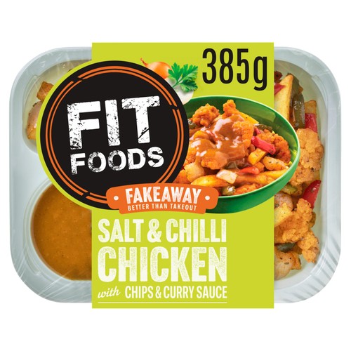 Fit Foods Salt & Chilli Chicken with Chips & Curry Sauce 385g