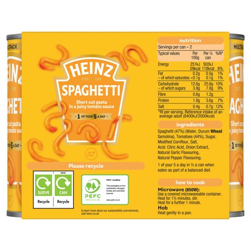 Heinz Spaghetti in Tomato Sauce Multipack