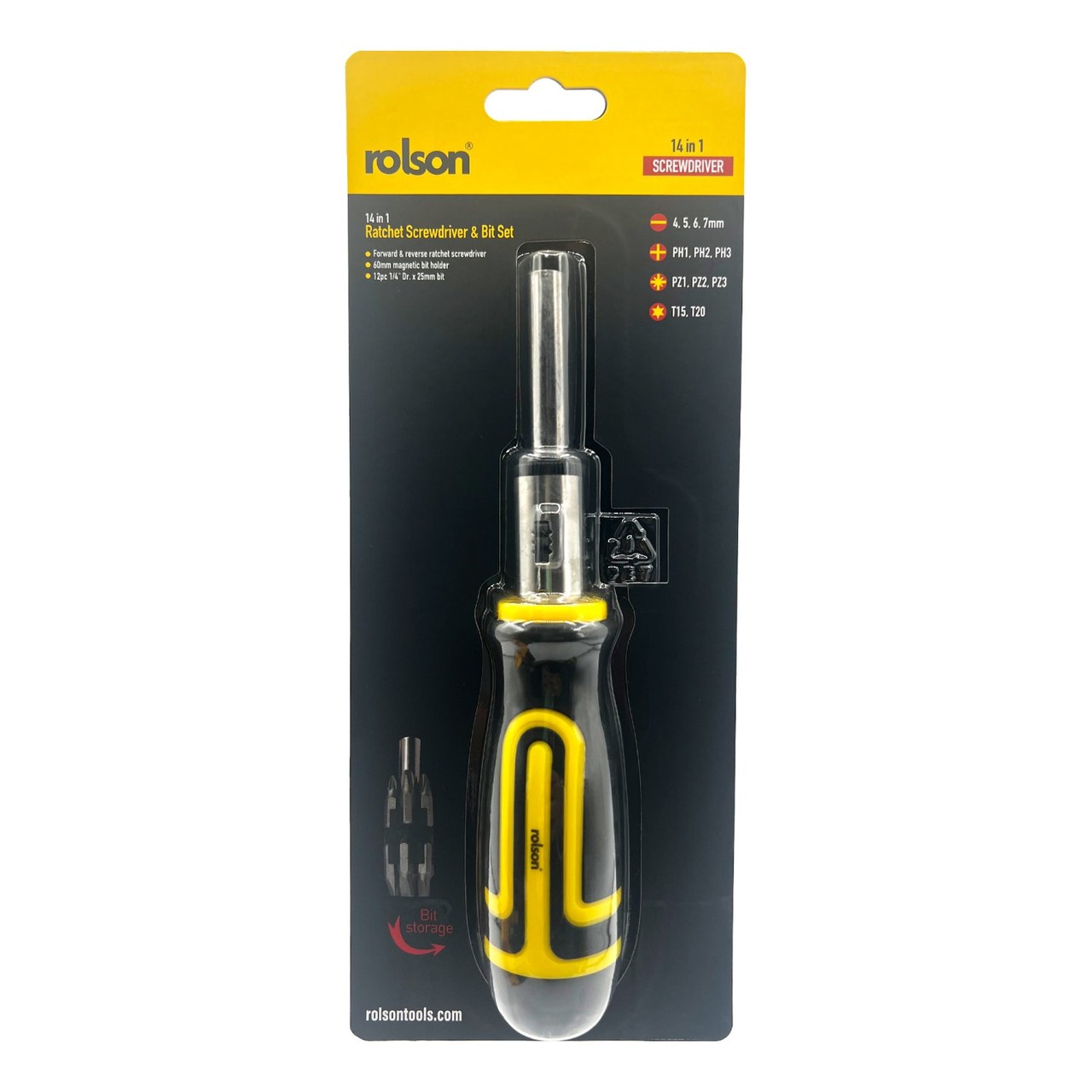 Rolson 14 In 1 Ratcheting Screwdriver & Bit Set