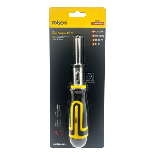 Rolson 14 In 1 Ratcheting Screwdriver & Bit Set