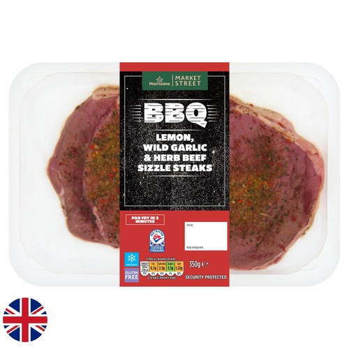 Morrisons British Beef Sizzle Steaks With Lemon, Garlic & Herb 350g