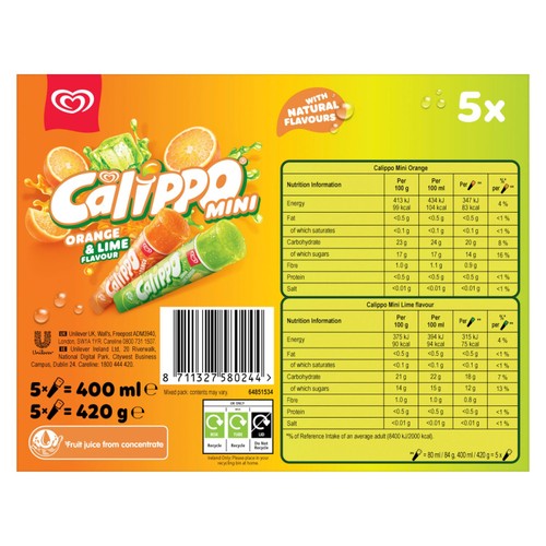 Calippo Mini Orange & Lime Ice Lollies  5 x 80ml