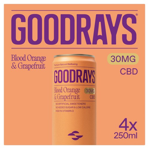 Goodrays Natural 30mg CBD Drink Blood Orange & Grapefruit 4 X 250Ml