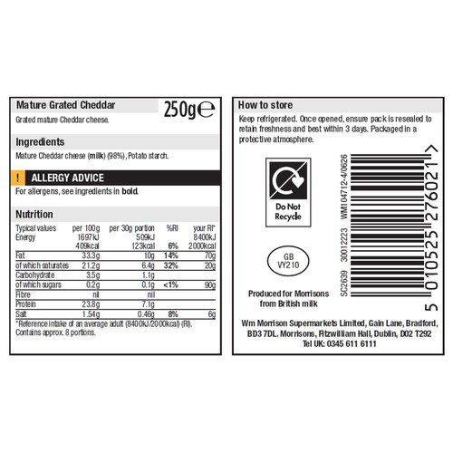 Morrisons Grated Mature White Cheddar 250g