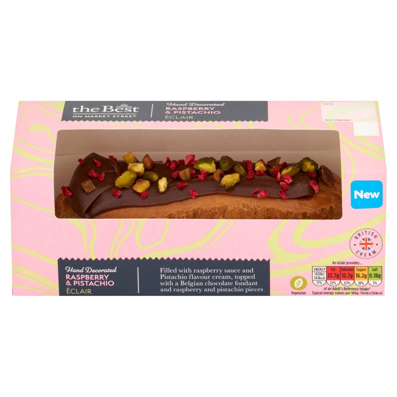 Morrisons The Best Raspberry And Pistachio Eclair