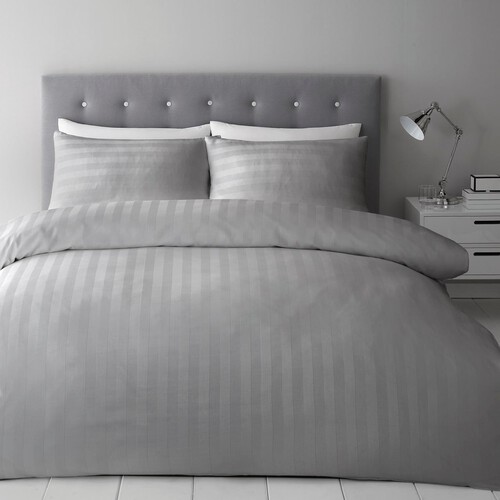 Morrisons Grey Jacquard Satin Stripe Double Duvet Set